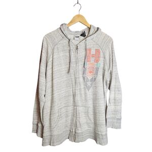 Harley Davidson Gray Y2K Graphic Rhinestone Zip Up Hoodie Size 2X